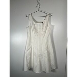 Nina Leonard White Sleeveless Fit & Flare Paneled Cotton Blend Dress Size M